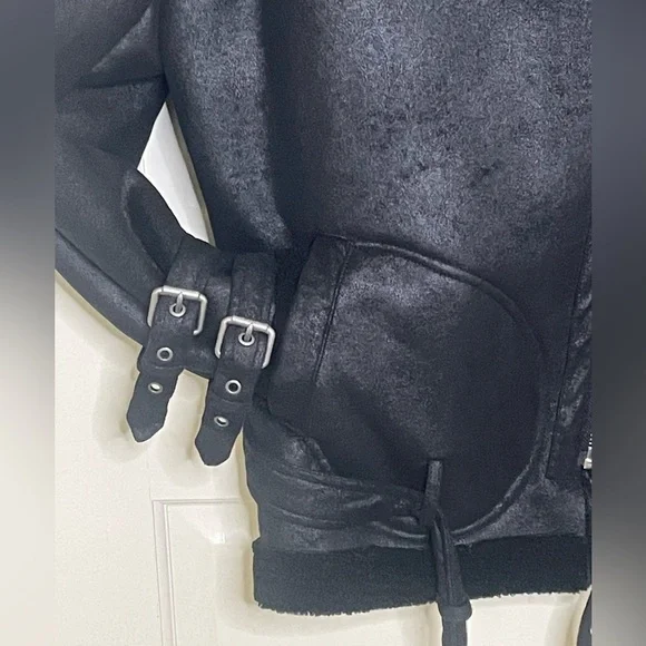 American Eagle Faux Suede Shearling Lined Distressed Moto Jacket, Bl, Sz XL - Picture 7 of 16